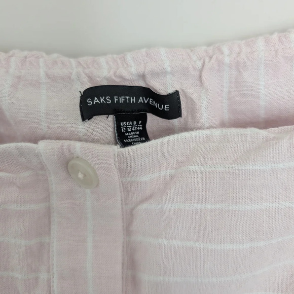 Saks Fifth Avenue Womens Size12 Linen Blend Dress Pink White Stripe Off Shoulder - Picture 4 of 8
